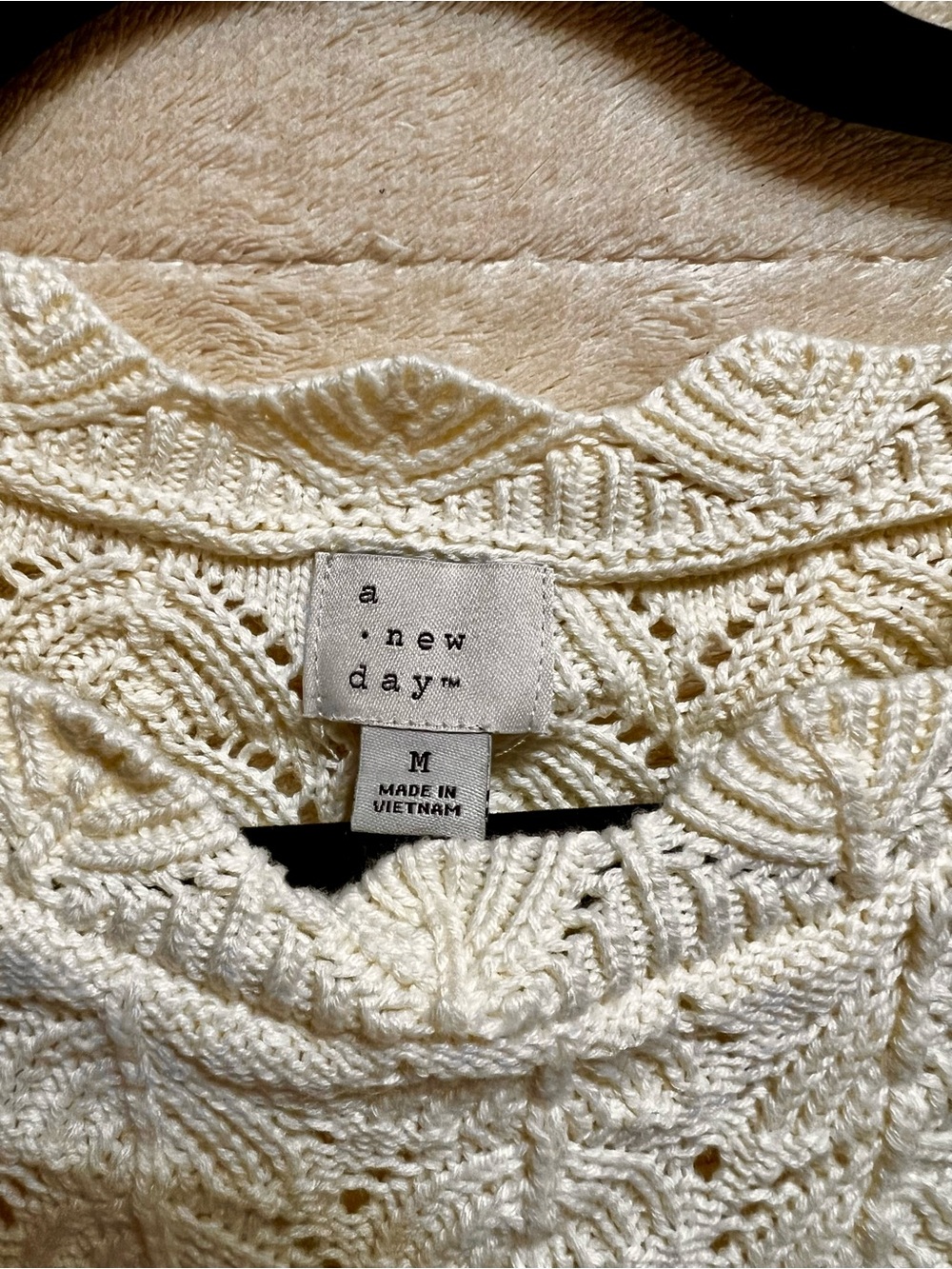 A New Day Cream Crochet Sweater Dress Short Sleeve Lined Size M NWT - Picture 3 of 6